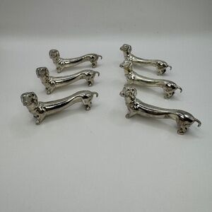 Silver Plated Dachshund Knife Rests. Set of Six Art Deco Table Decorations.